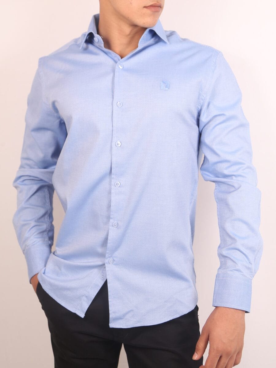 Royal Mulberry Cotton Shirt for Men - Light Blue (Small white dotted)