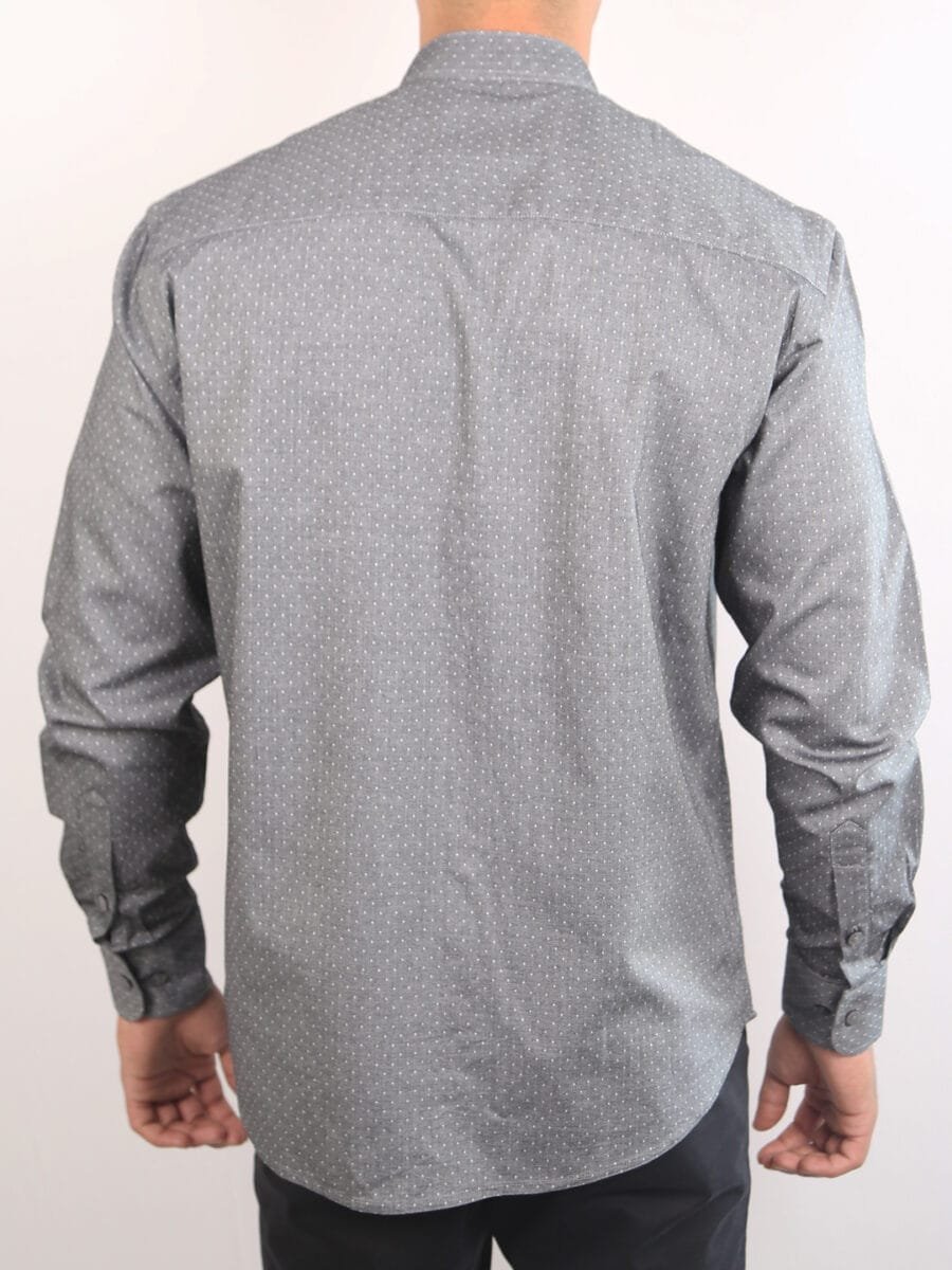 Diamond Dotted Stand-Collar Shirt for Men - Black (White Dotted) - Image 2