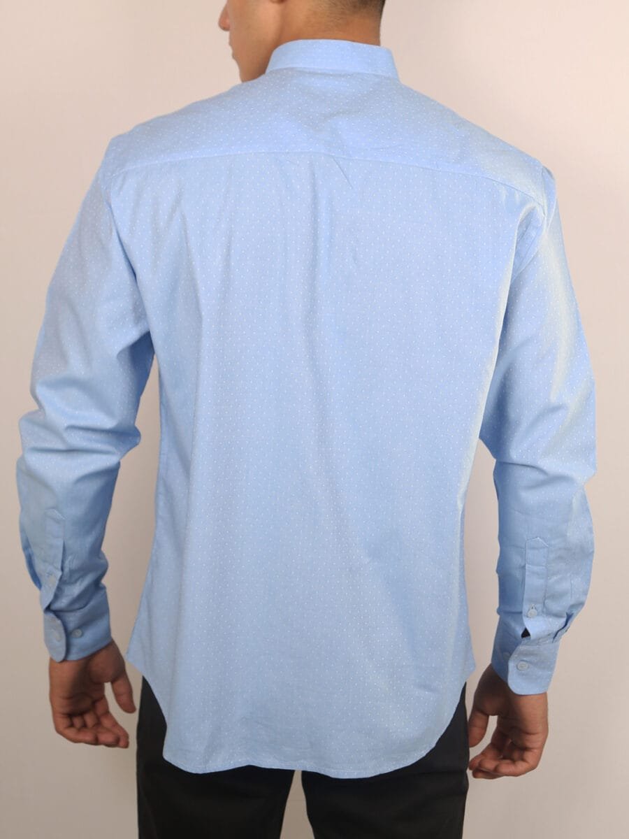 Diamond Dotted Stand-Collar Shirt for Men - Light Blue (White Dotted) - Image 2