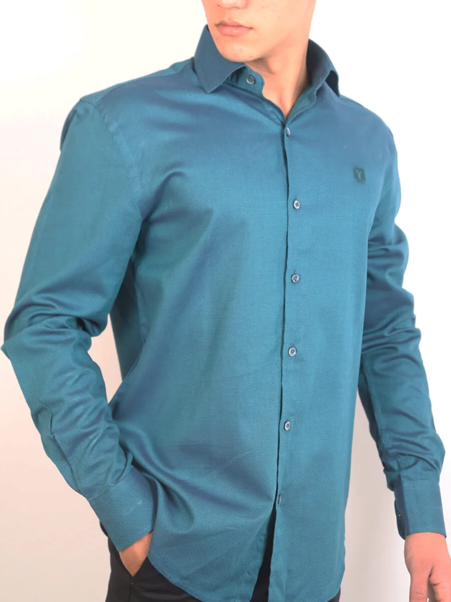 Royal Mulberry Cotton Shirt for Men - Teal (Small white dotted)