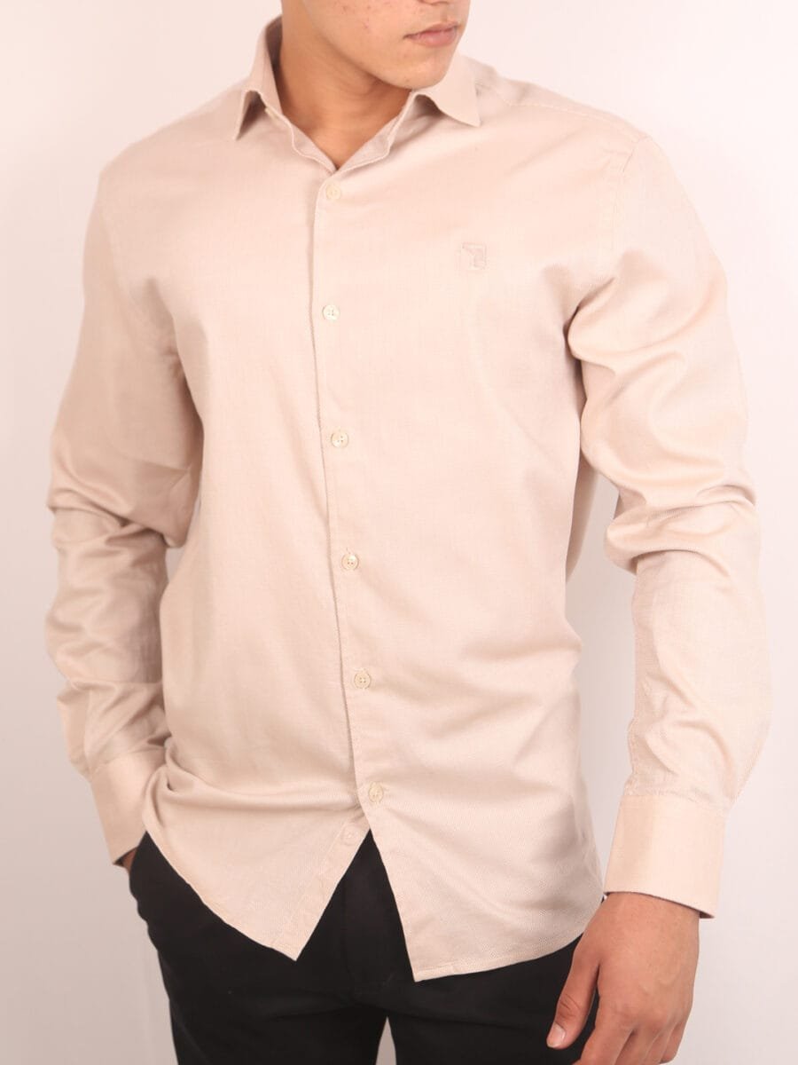 Royal Mulberry Cotton Shirt for Men - Beige (Small white dotted)