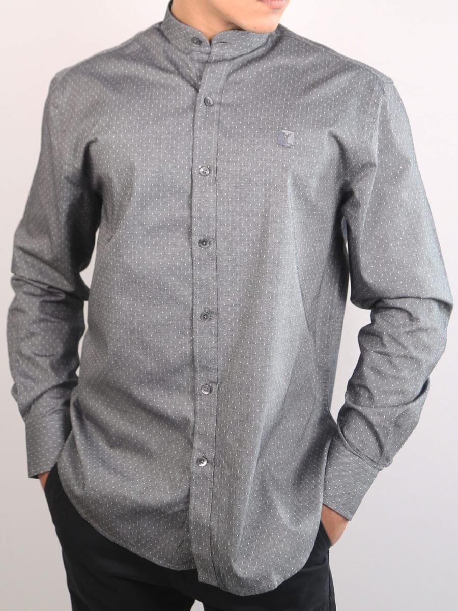 Diamond Dotted Stand-Collar Shirt for Men - Black (White Dotted)