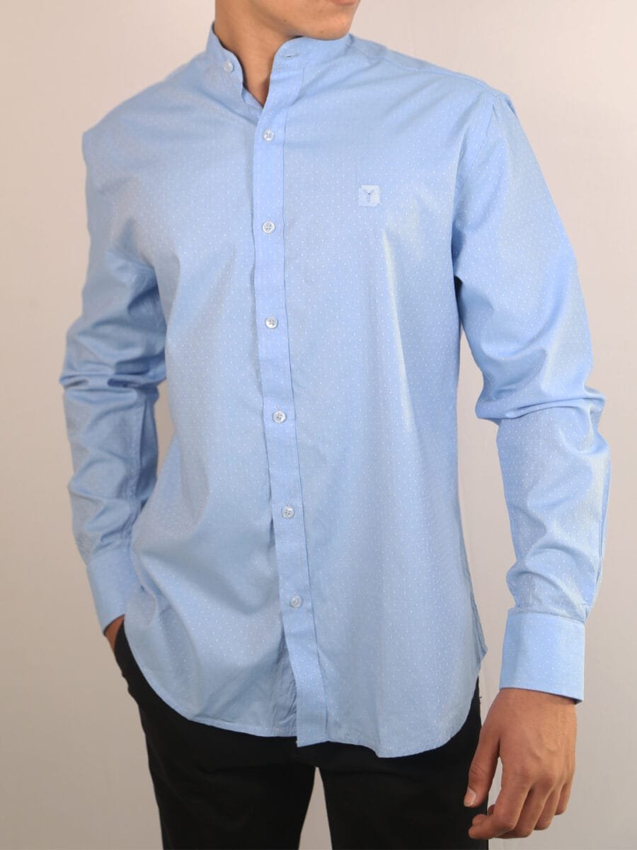 Diamond Dotted Stand-Collar Shirt for Men - Light Blue (White Dotted)