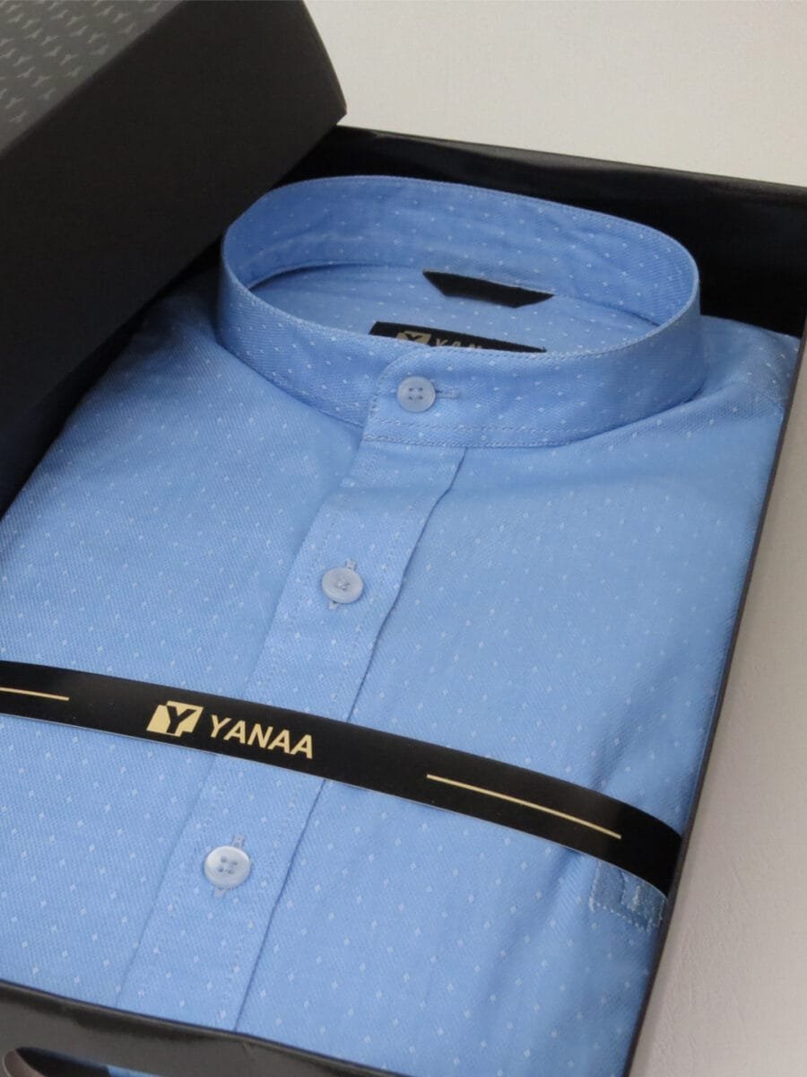 Diamond Dotted Stand-Collar Shirt for Men - Light Blue (White Dotted) - Image 3